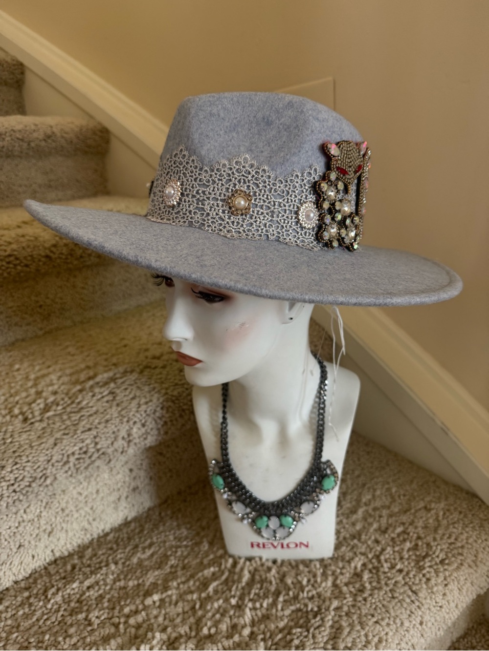 Gray blue Wide-Brim hat not today